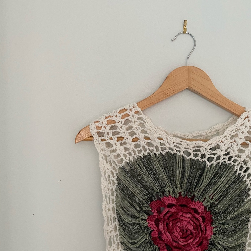 Crochet Knit Top Floral Vintage Festival boho